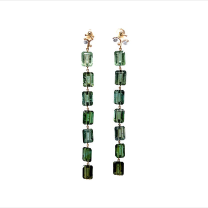 Beaded Green Tourmaline Drop Earrings in 18k Yellow Gold