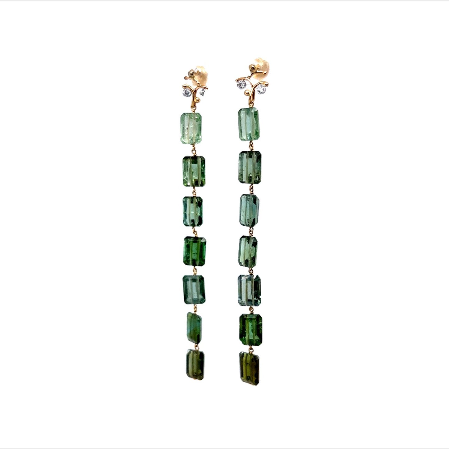 Beaded Green Tourmaline Drop Earrings in 18k Yellow Gold