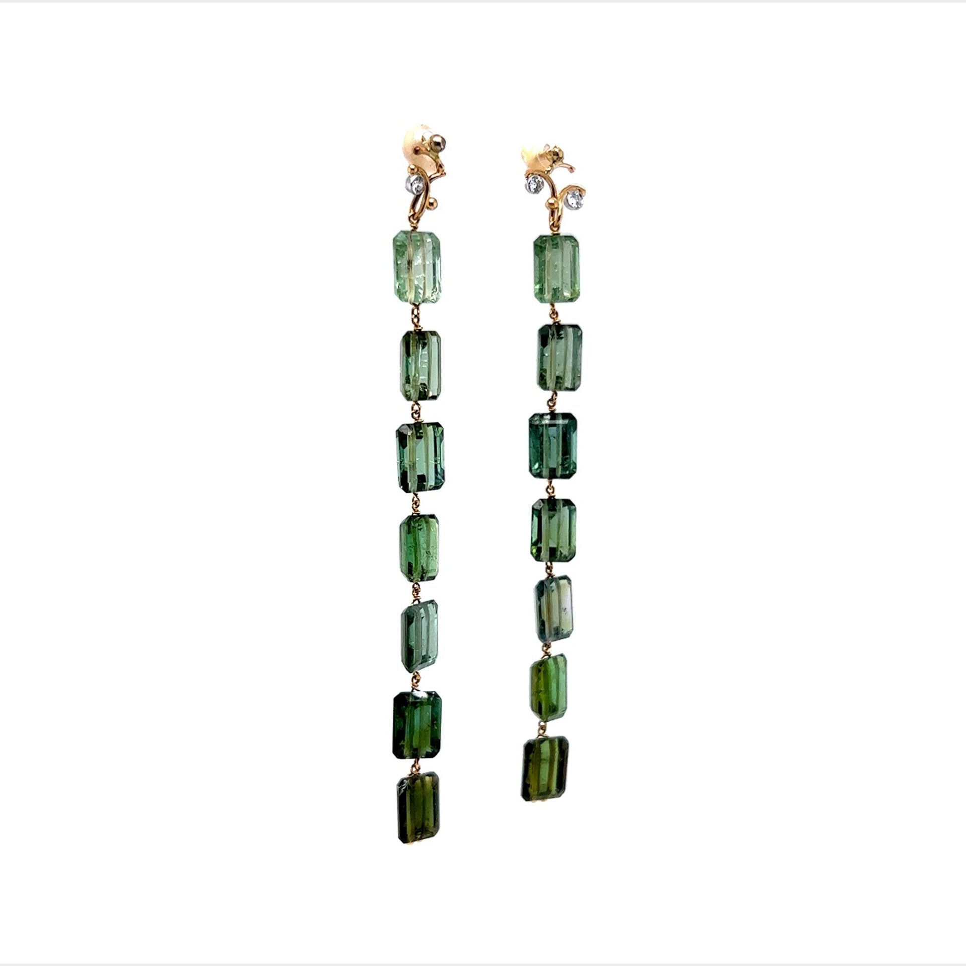 Beaded Green Tourmaline Drop Earrings in 18k Yellow Gold