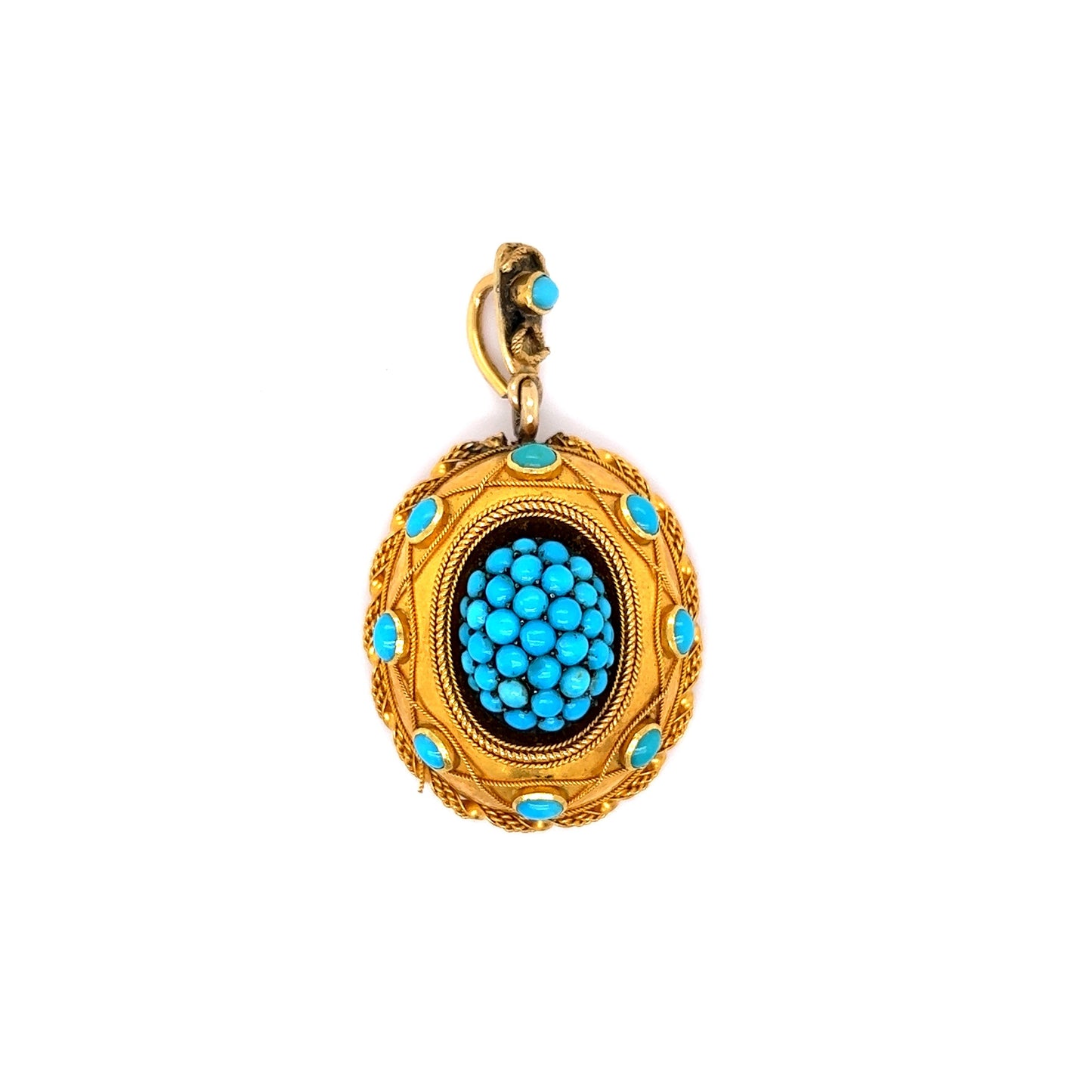 Victorian Ornate Turquoise Cluster Pendant in 18k Yellow Gold