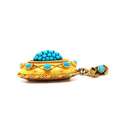 Victorian Ornate Turquoise Cluster Pendant in 18k Yellow Gold