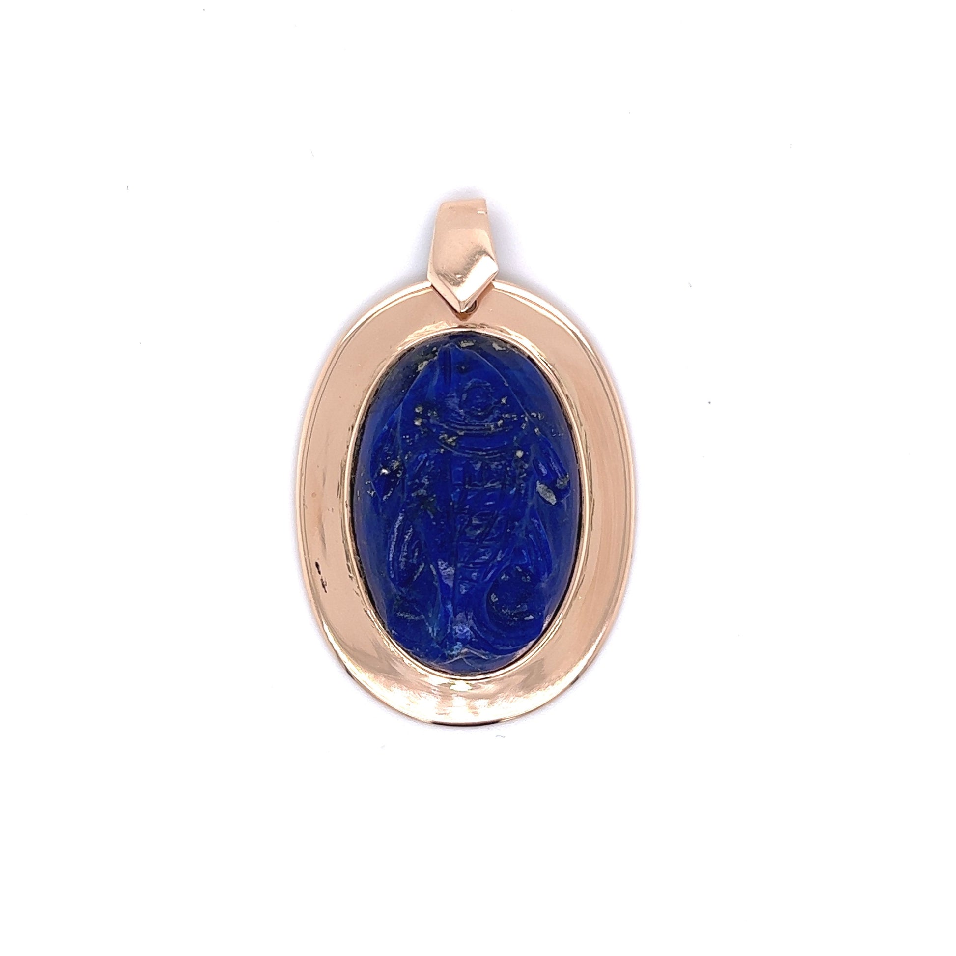 Victorian Carved Lapis Pisces Fish Pendant in 9k Yellow Gold