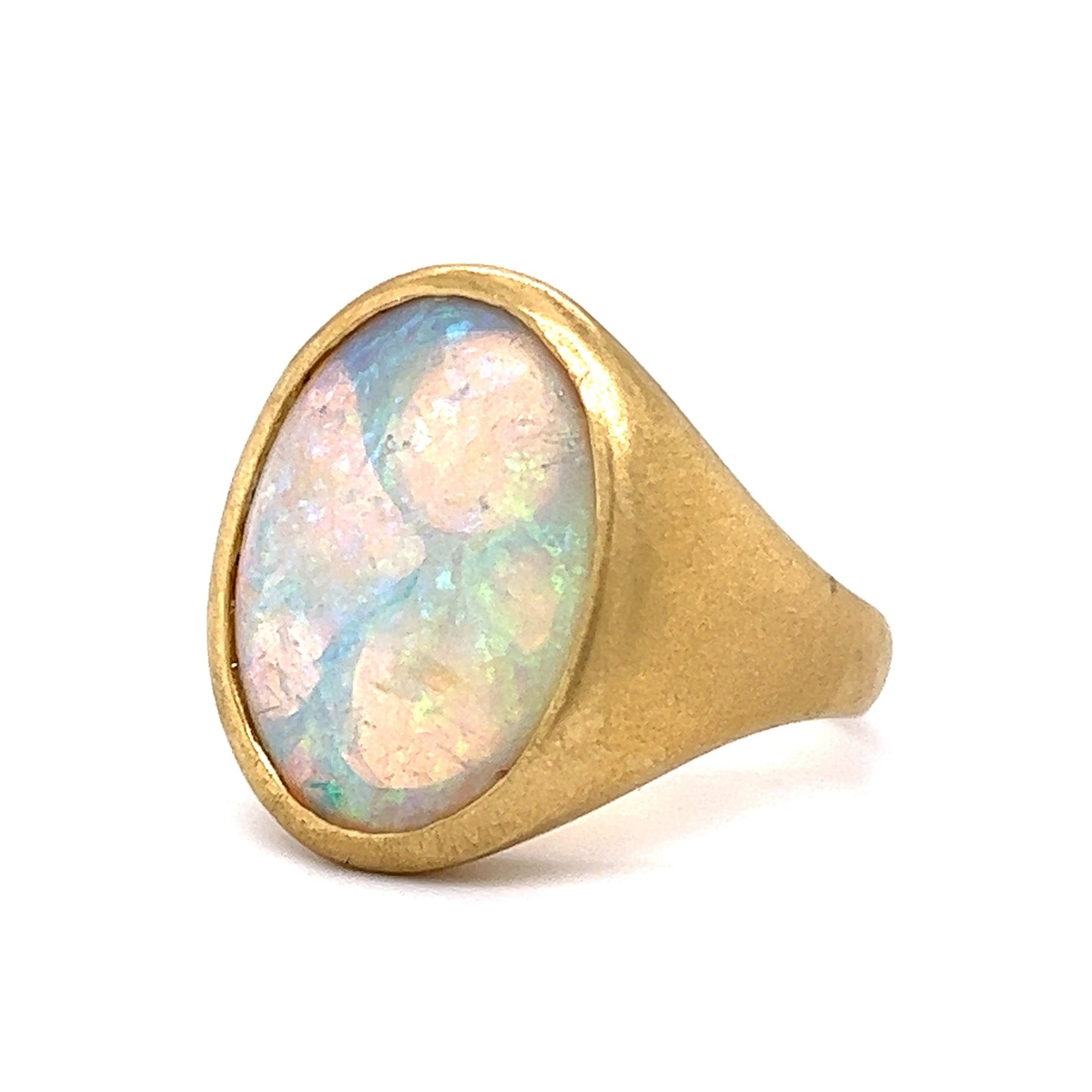 Mid-Century Bezel Set Opal Cocktail Ring in 18k Yellow Gold