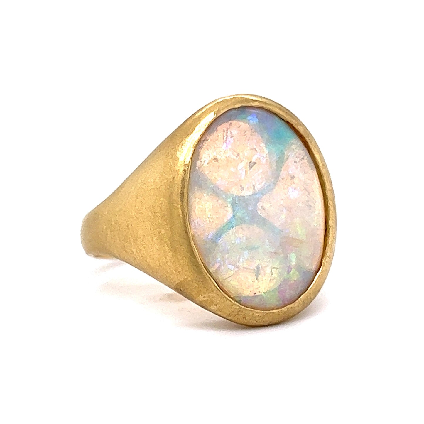 Mid-Century Bezel Set Opal Cocktail Ring in 18k Yellow Gold