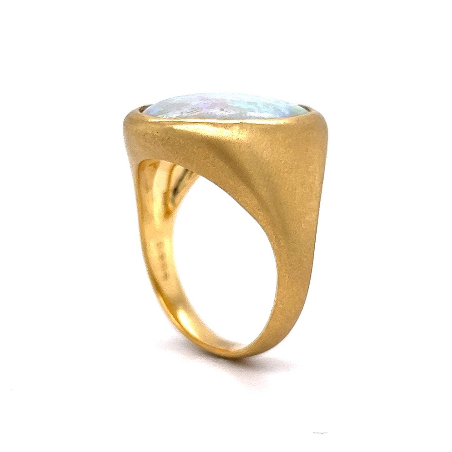 Mid-Century Bezel Set Opal Cocktail Ring in 18k Yellow Gold