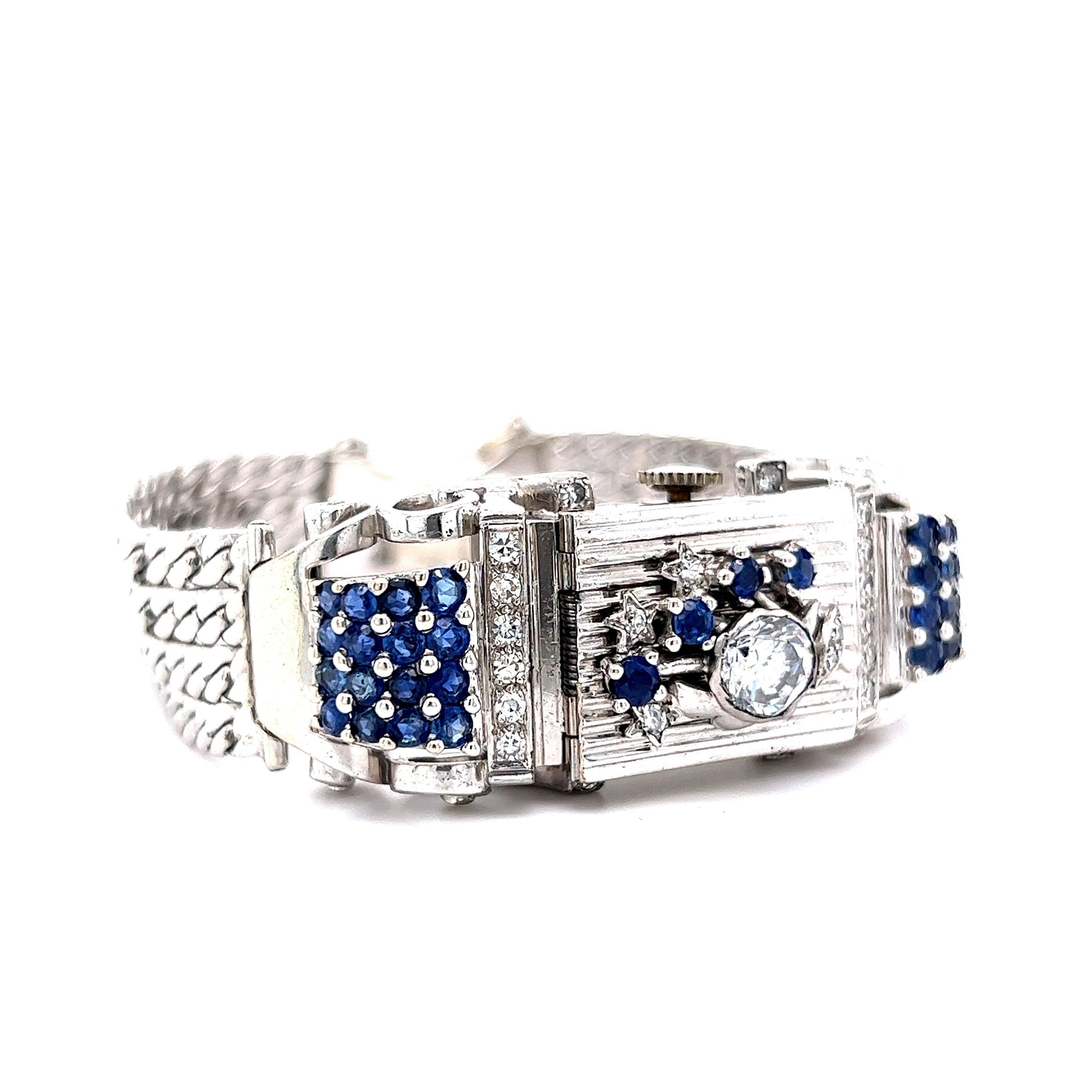 Vintage Lucien Piccard Diamond Sapphire Watch in 14k White Gold