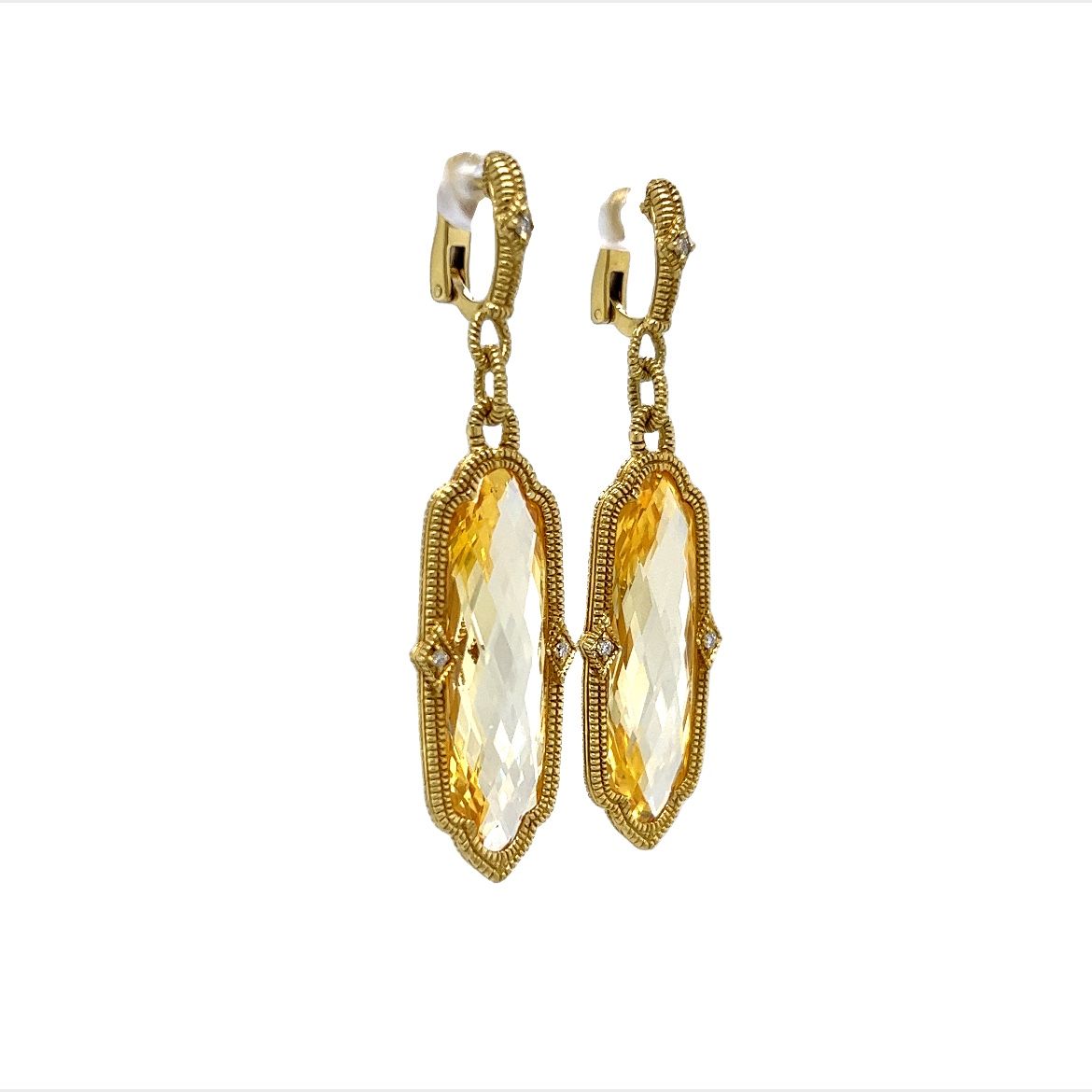 Canary Crystal & Diamond Drop Earrings in 18k Yellow Gold