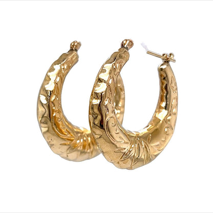 Decorative Hoop Earrings in 14k Yellow Gold