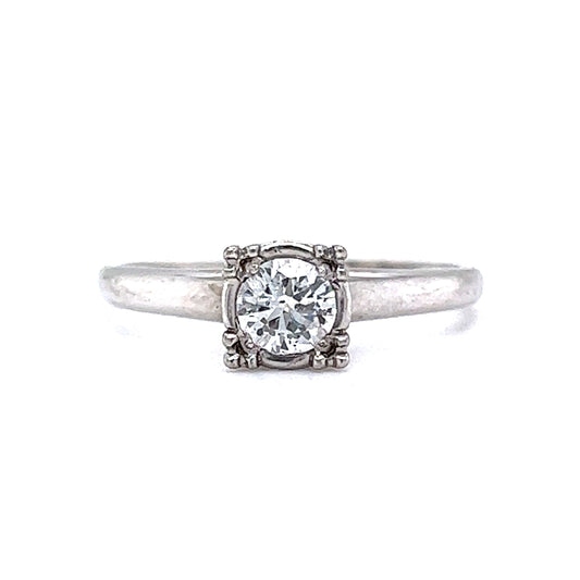 Solitaire Diamond Ring Vintage Mid-Century in 14k White Gold