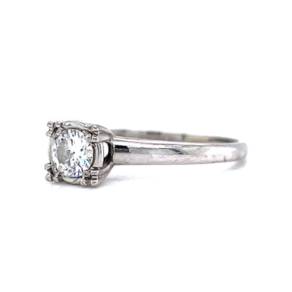 Solitaire Diamond Ring Vintage Mid-Century in 14k White Gold