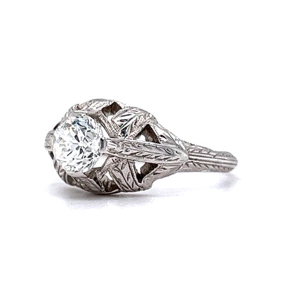 .62 Engraved Antique Engagement Ring Art Deco Diamond