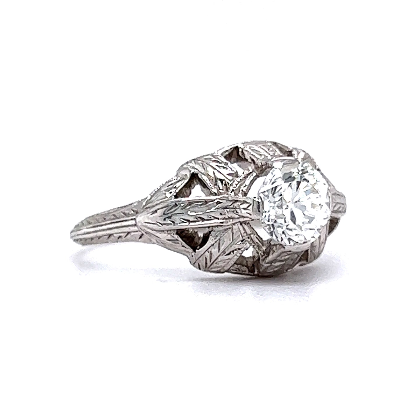 .62 Engraved Antique Engagement Ring Art Deco Diamond