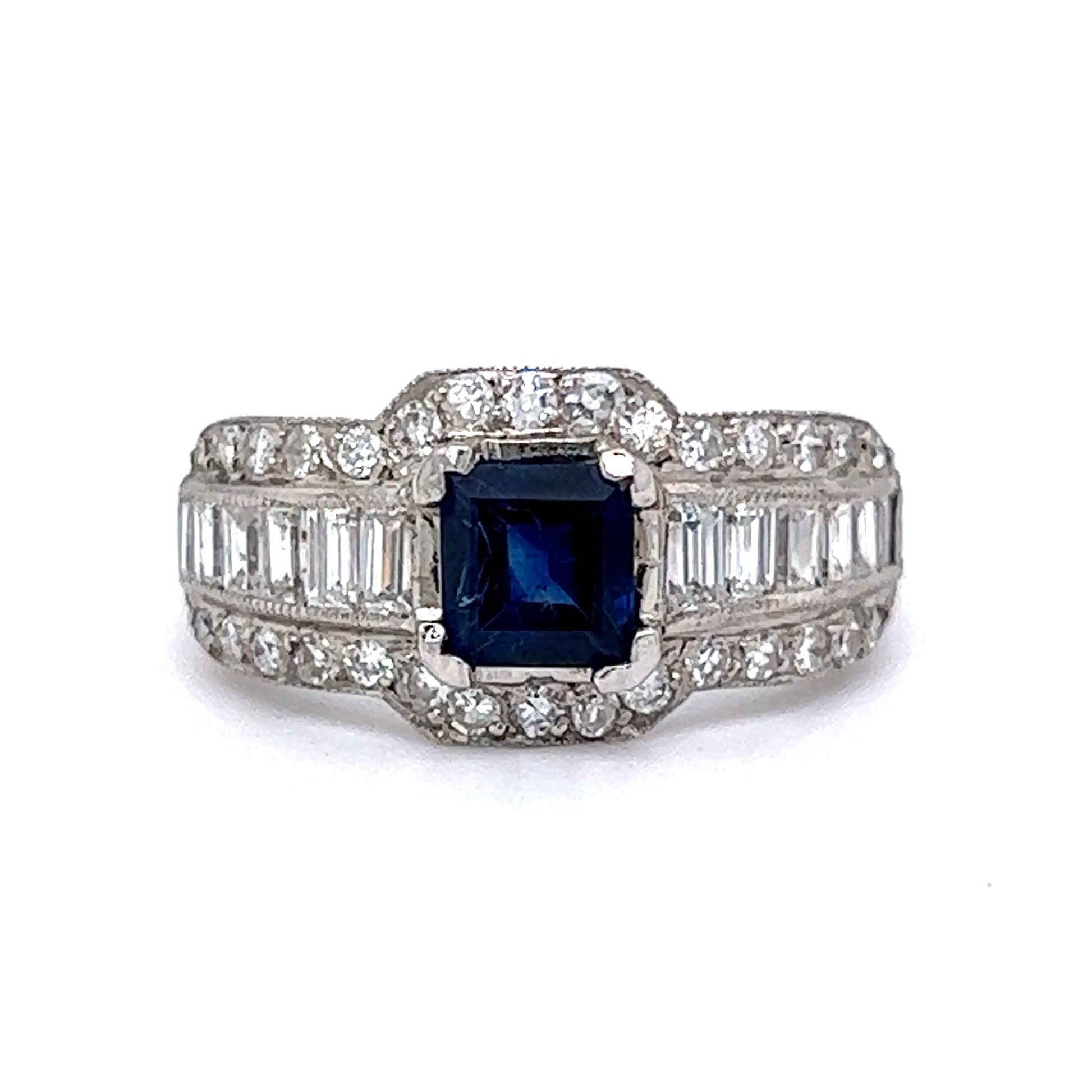 Engagement Ring Modern Square Cut Sapphire in Platinum