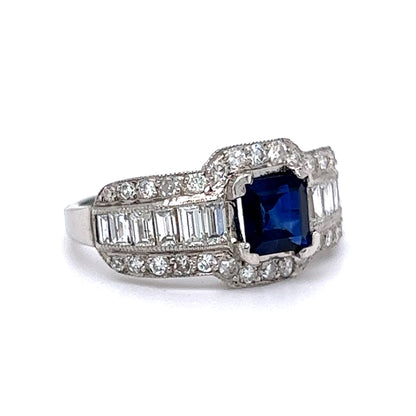 Engagement Ring Modern .85 Square Cut Sapphire in Platinum