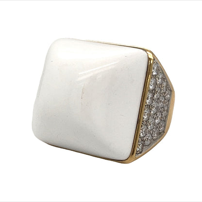 White Agate & Diamond Cocktail Ring in 18k Yellow Gold