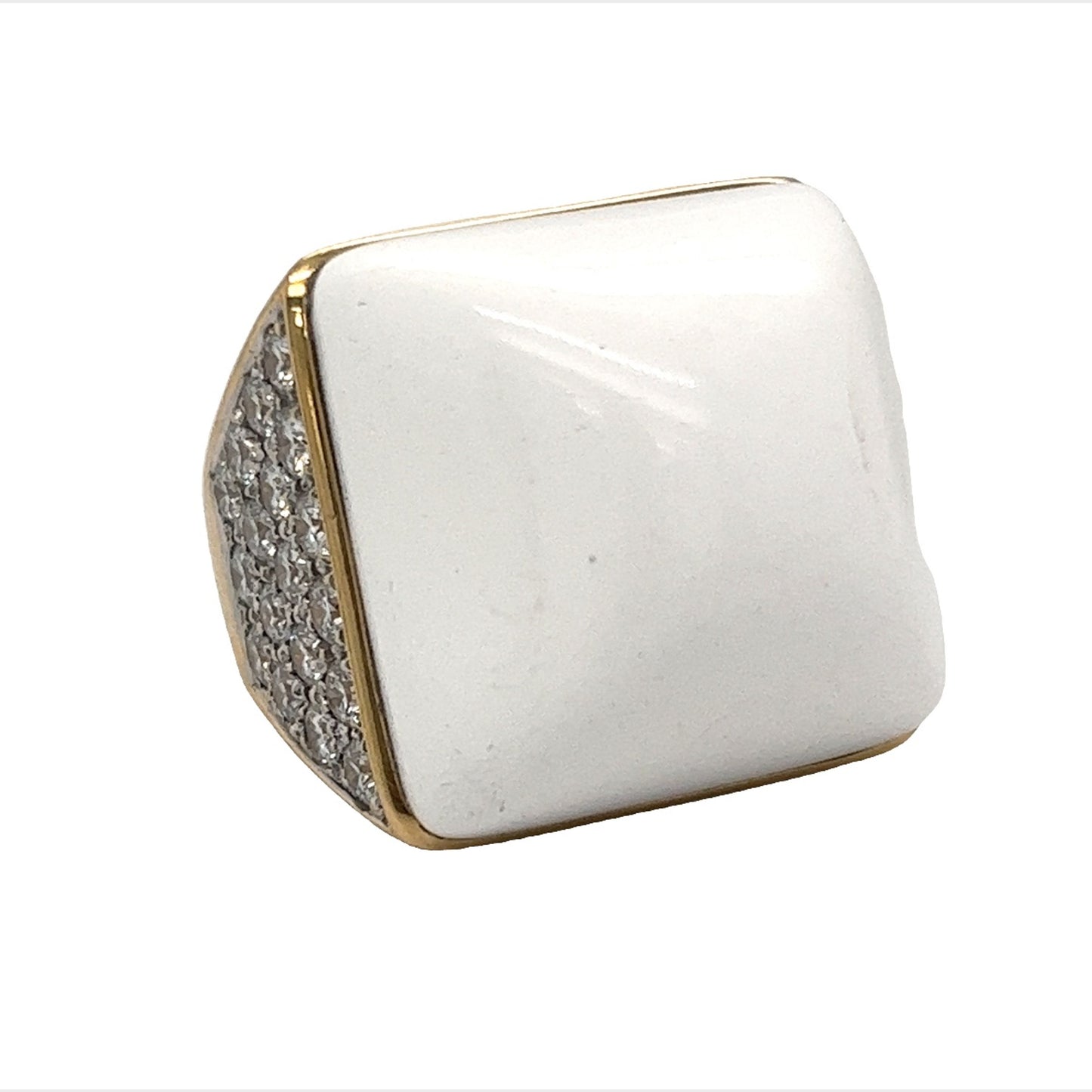 White Agate & Diamond Cocktail Ring in 18k Yellow Gold