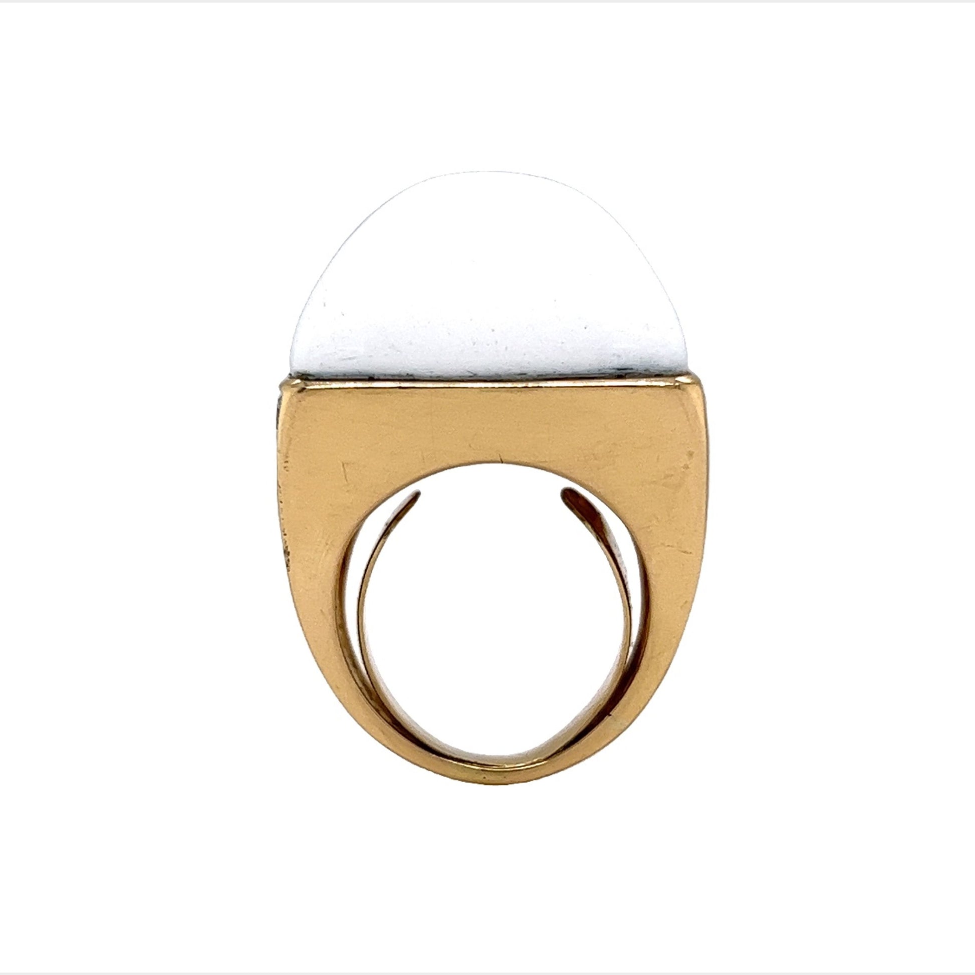 White Agate & Diamond Cocktail Ring in 18k Yellow Gold