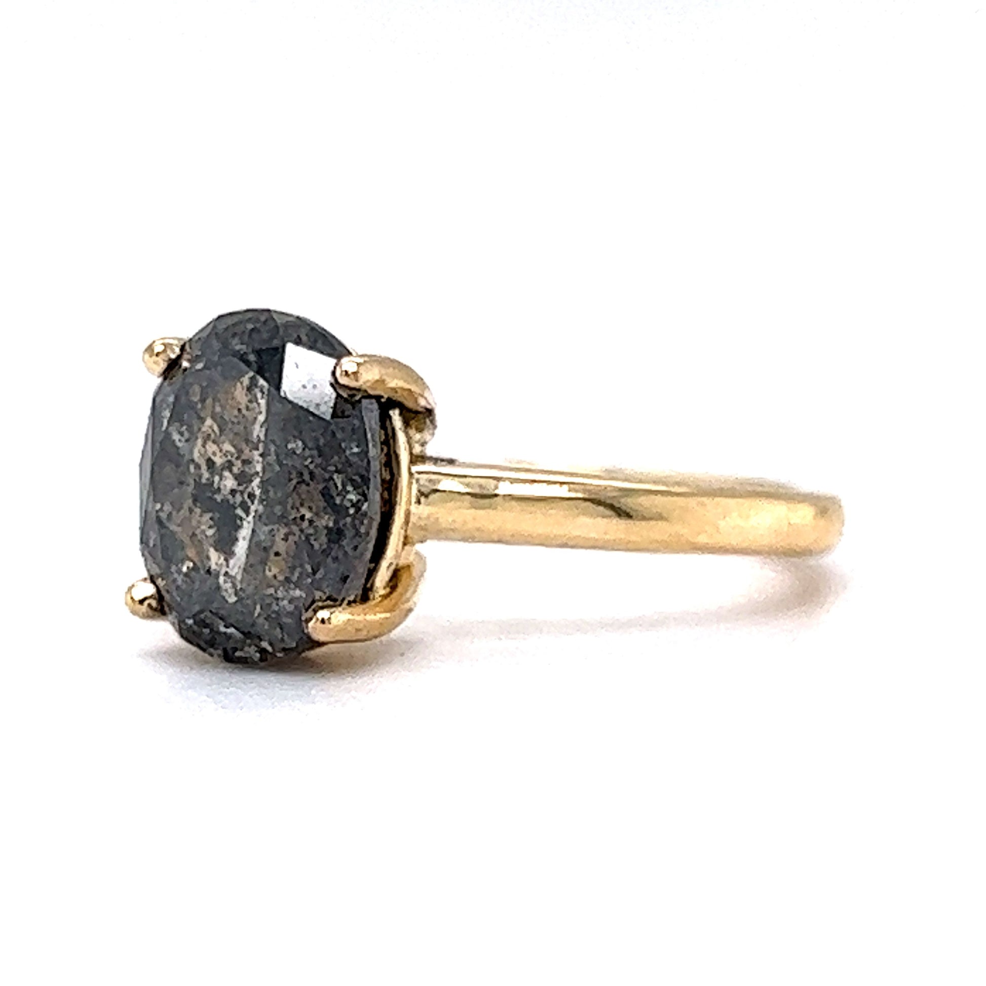 3.55 Oval Cut Salt & Pepper Diamond Engagement Ring in 14k Gold
