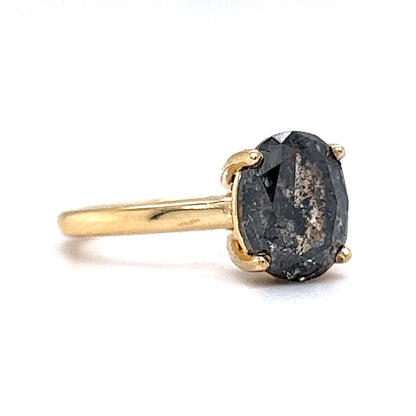 3.55 Oval Cut Salt & Pepper Diamond Engagement Ring in 14k Gold