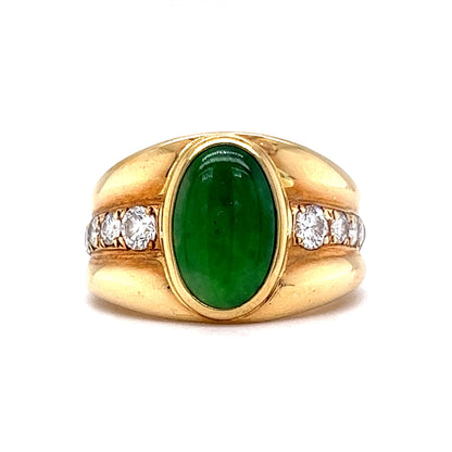 Vintage Inspired Jade & Diamond Ring in 18k Yellow Gold