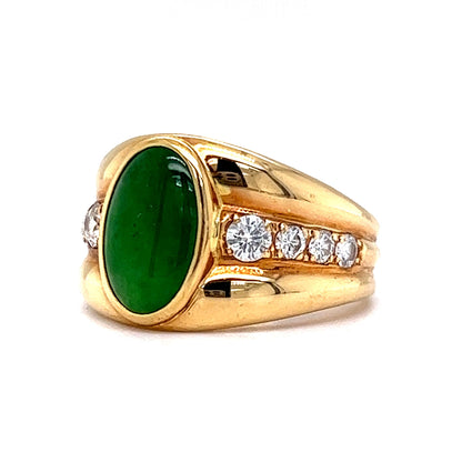 Vintage Inspired Jade & Diamond Ring in 18k Yellow Gold