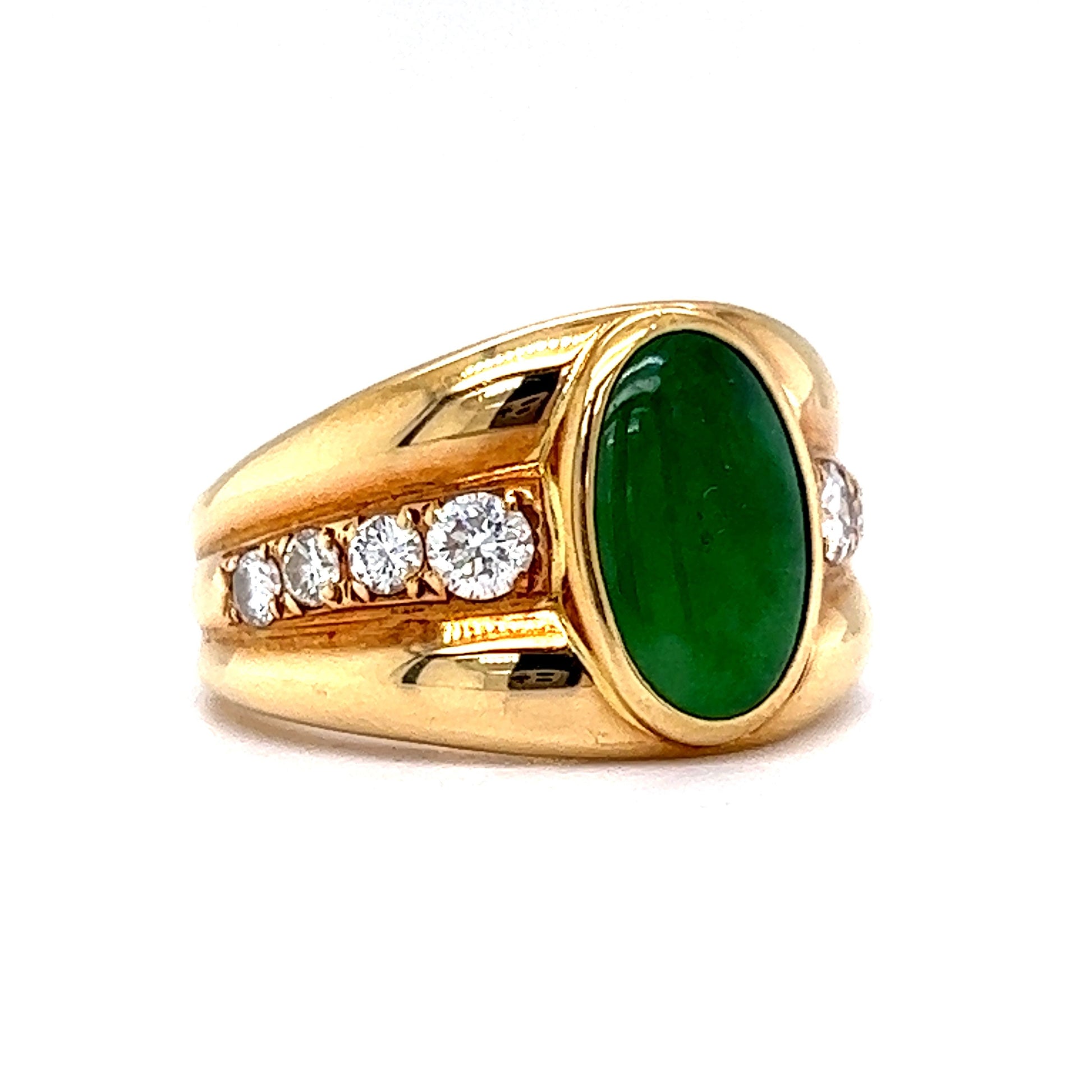 Vintage Inspired Jade & Diamond Ring in 18k Yellow Gold