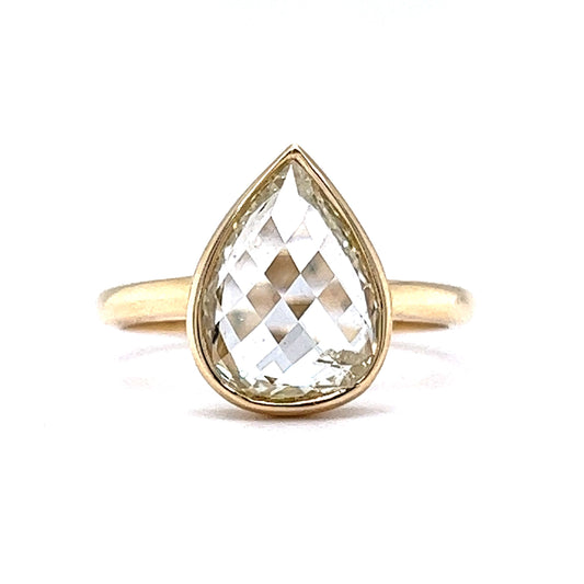 2.63 Pear Shaped Rose Cut Diamond Engagement Ring in 14k Yellow gold