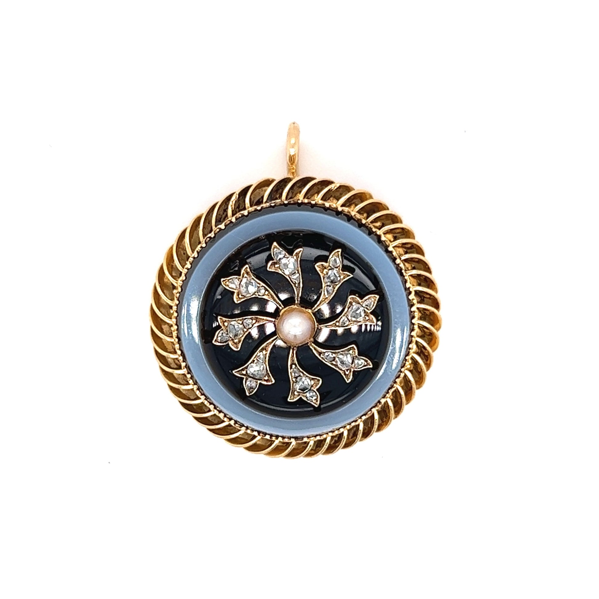 Victorian Diamond Enamel Pendant in 18k Yellow Gold