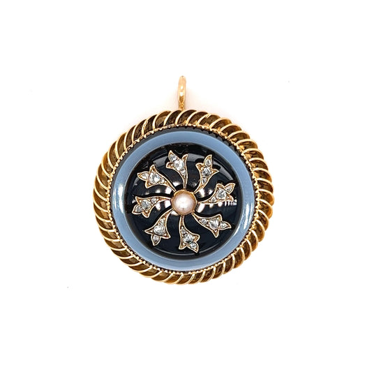 Victorian Diamond Enamel Pendant in 18k Yellow Gold