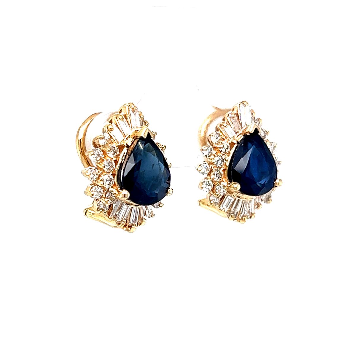 Sapphire & Diamond Bellerina Halo Earrings in 14k Yellow Gold