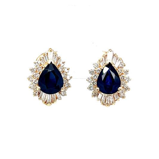 Sapphire & Diamond Bellerina Halo Earrings in 14k Yellow Gold