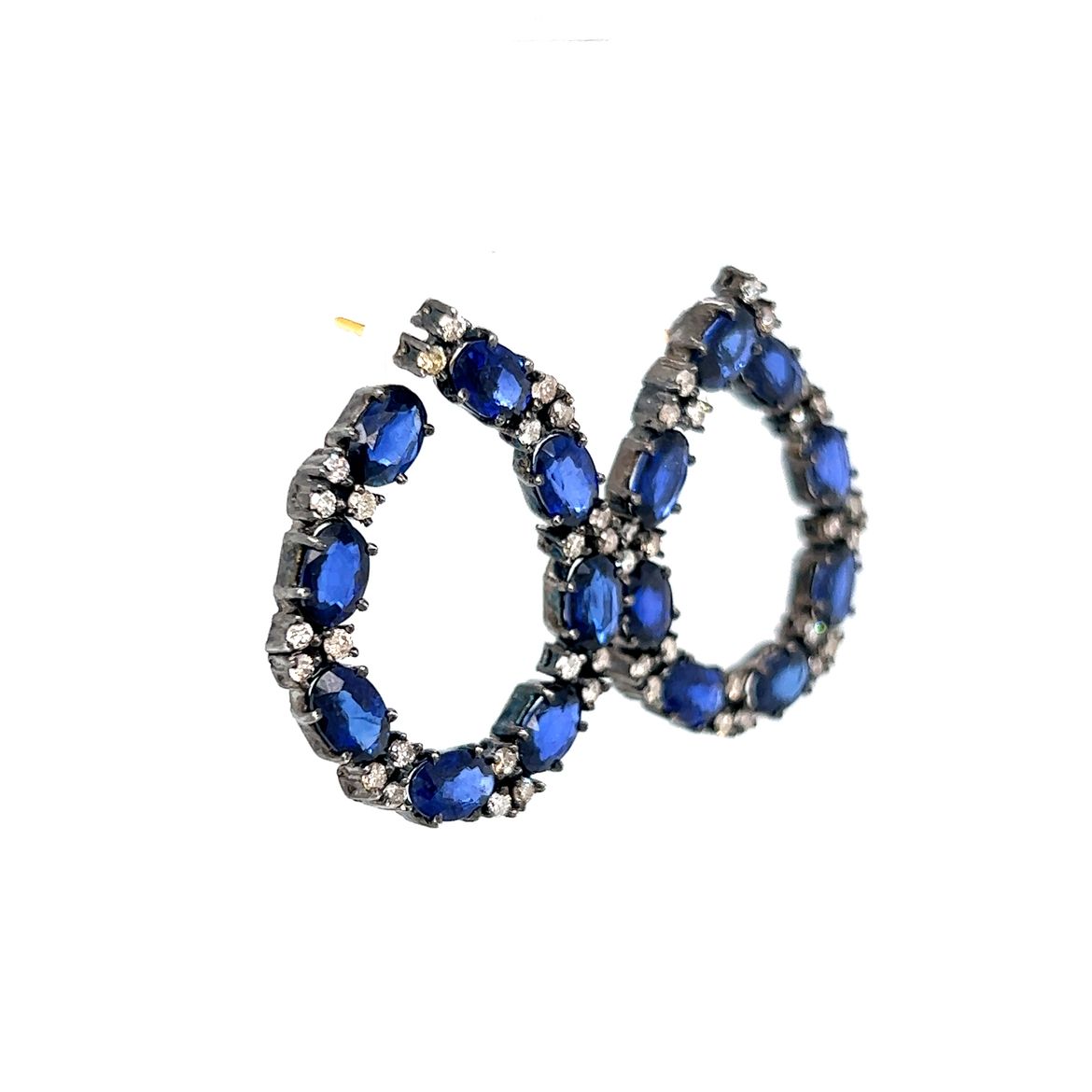 Kyanite & Diamond Hoop Earrings in Sterling Silver