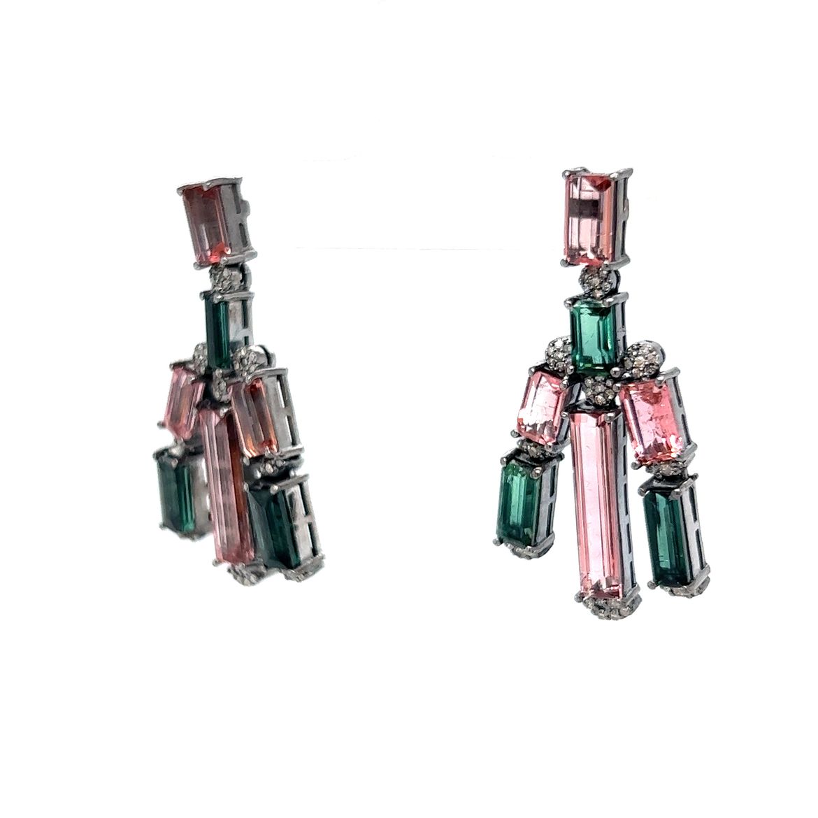 Pink & Green Tourmaline Drop Earrings in Sterling Silver