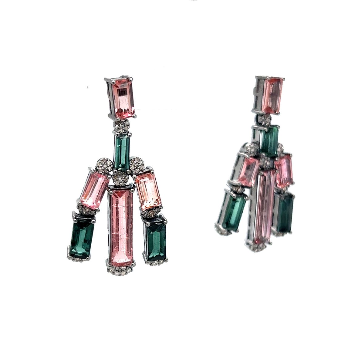 Pink & Green Tourmaline Drop Earrings in Sterling Silver