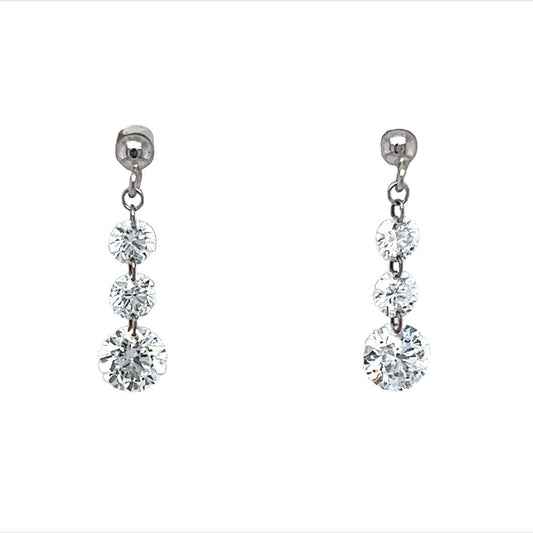 Three Stone Diamond Drop Earrings in Platinum