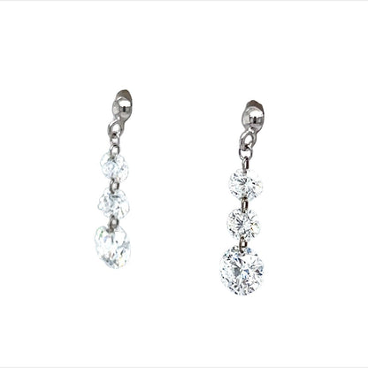 Three Stone Diamond Drop Earrings in Platinum