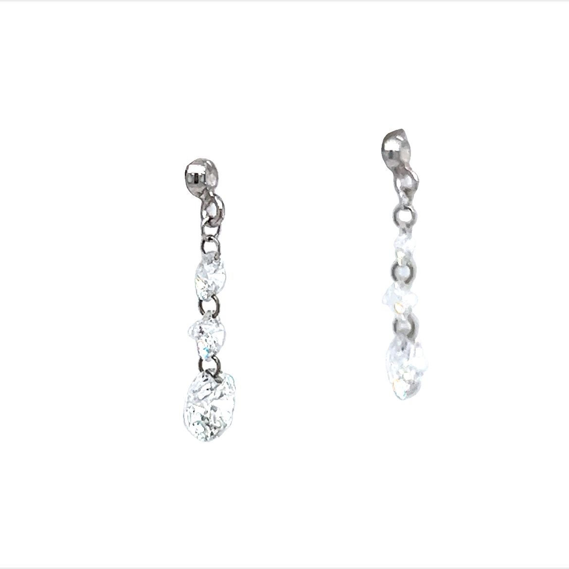 Three Stone Diamond Drop Earrings in Platinum