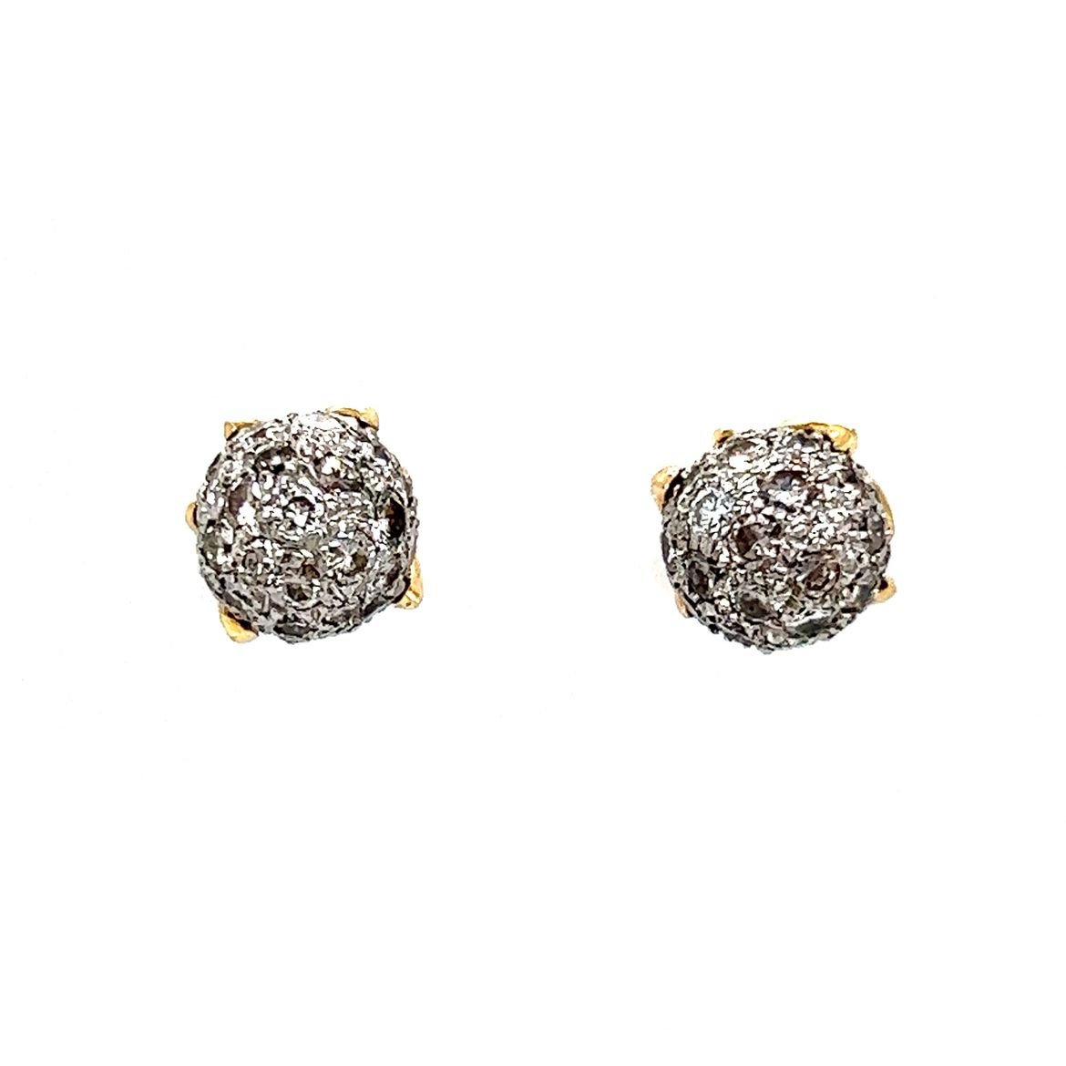 Pave Diamond Ball Stud Earrings in 18k Gold & Platinum