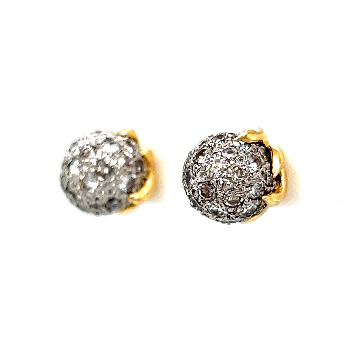 Pave Diamond Ball Stud Earrings in 18k Gold & Platinum