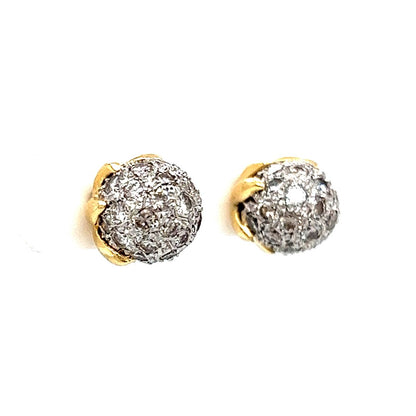 Pave Diamond Ball Stud Earrings in 18k Gold & Platinum