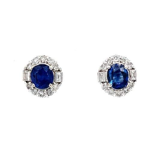 Diamond Halo Sapphire Stud Earrings in 18k White Gold