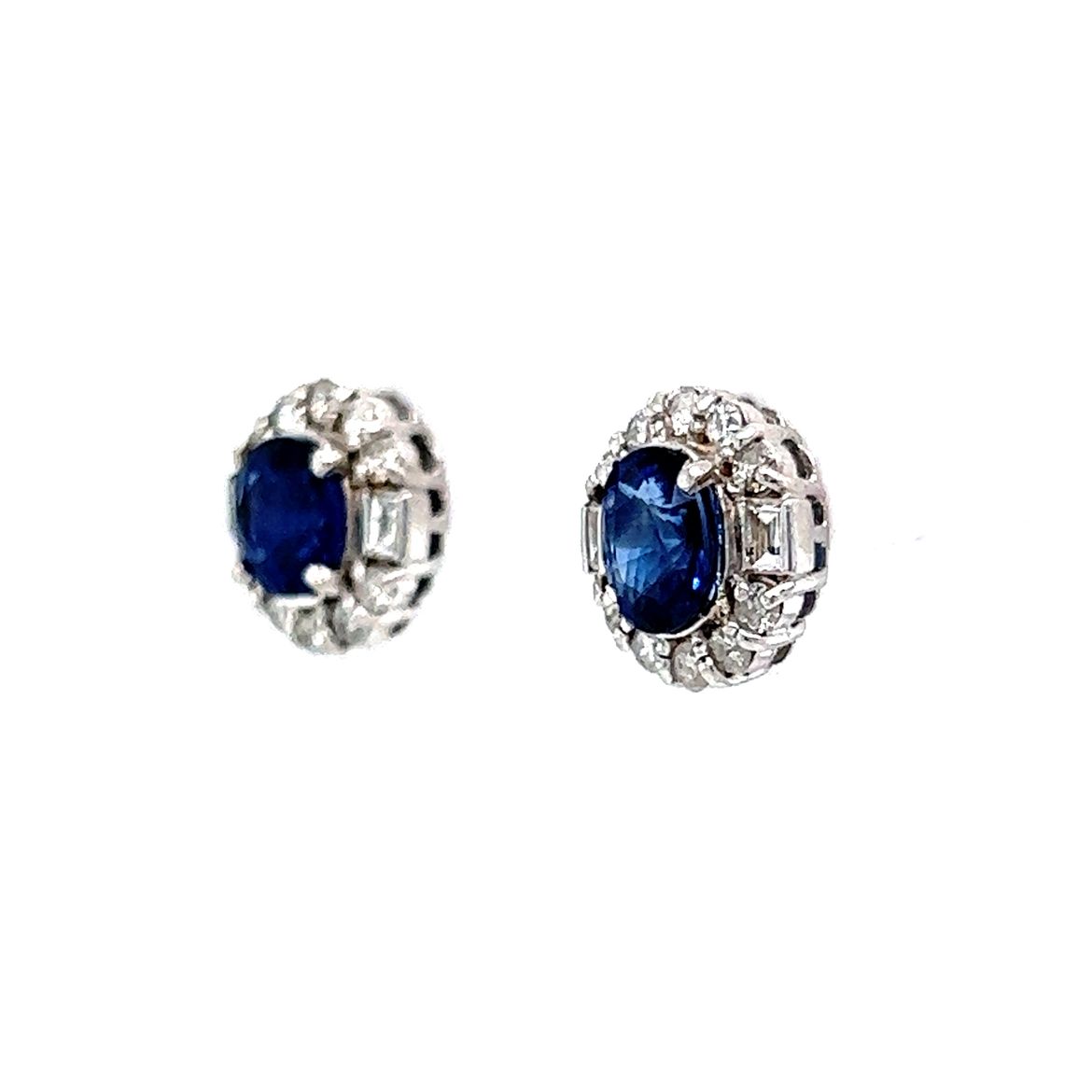 Diamond Halo Sapphire Stud Earrings in 18k White Gold