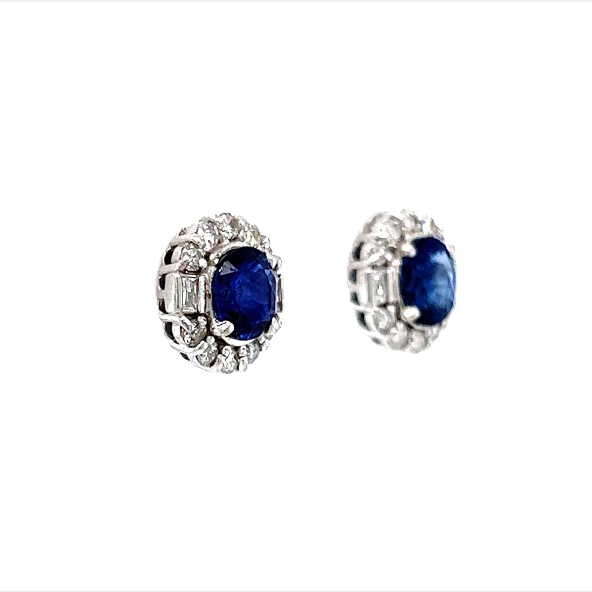 Diamond Halo Sapphire Stud Earrings in 18k White Gold