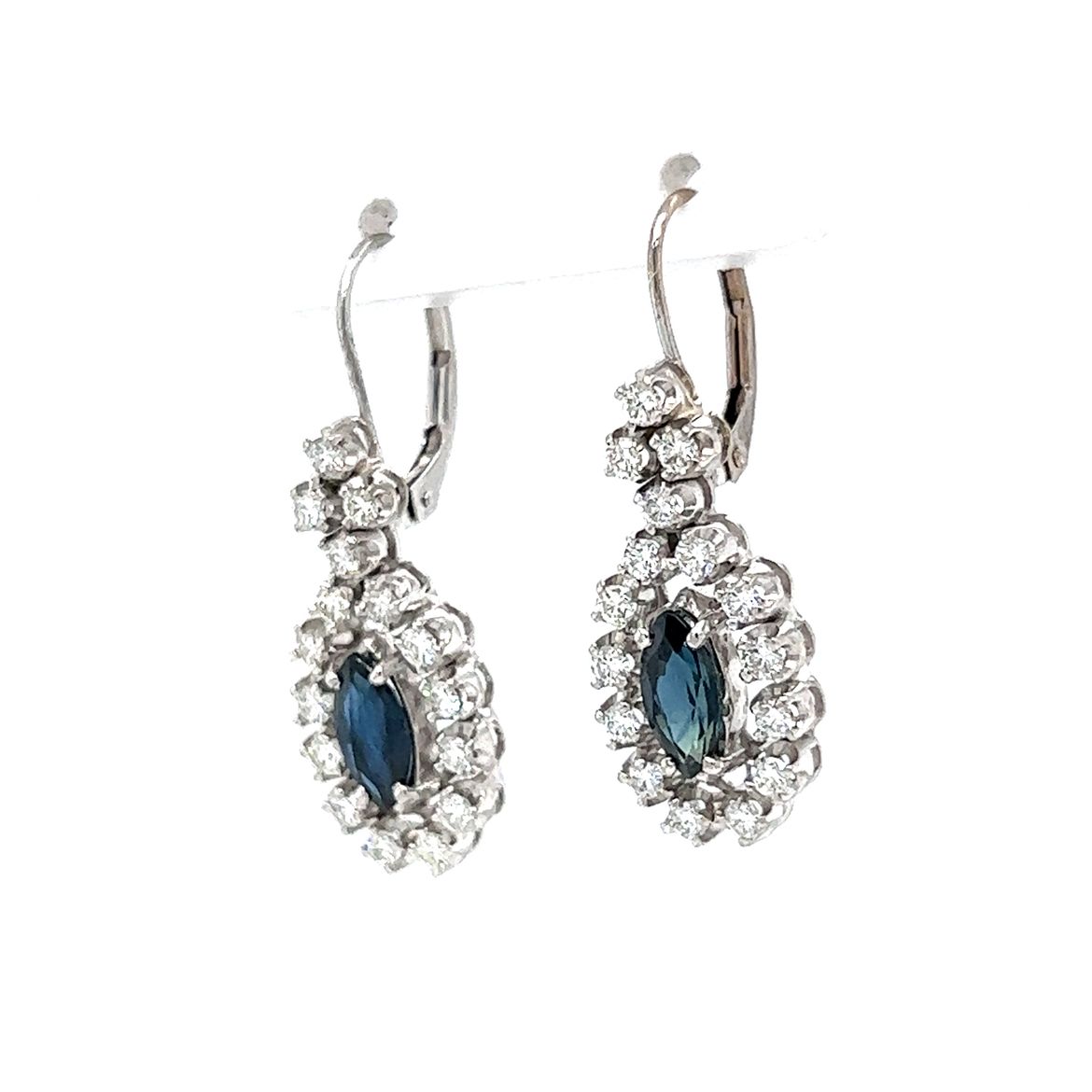 Marquise Sapphire & Diamond Cluster Earrings in 14k White Gold