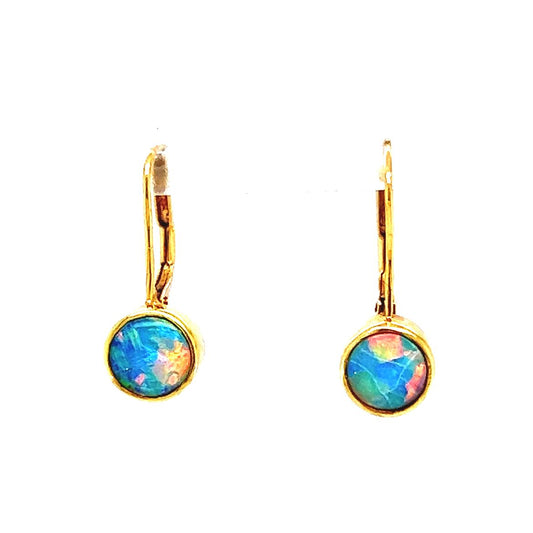 Round Bezel Set Opal Drop Earrings in 18k Yellow Gold