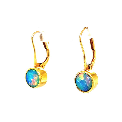 Round Bezel Set Opal Drop Earrings in 18k Yellow Gold