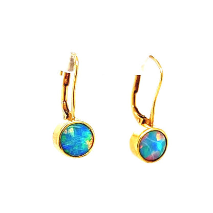 Round Bezel Set Opal Drop Earrings in 18k Yellow Gold