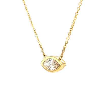 1.12 Marquise Cut Diamond Bezel Pendant Necklace in 18k Gold