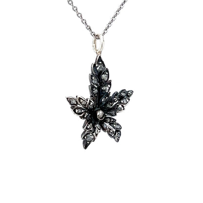 Georgian Diamond Leaf Pendant Necklace in Silver & 14k