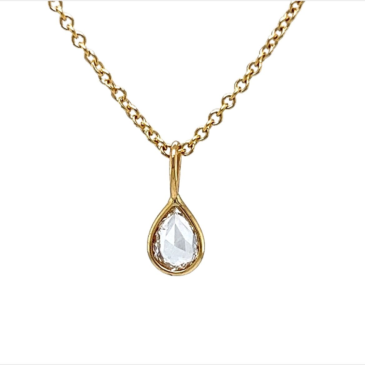 .53 Pear Rose Cut Diamond Necklace in 14k Yellow Gold